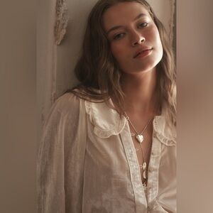 The Keira Collared Button-Front Blouse Long Sleeve Velvet Edition In: Eggnog